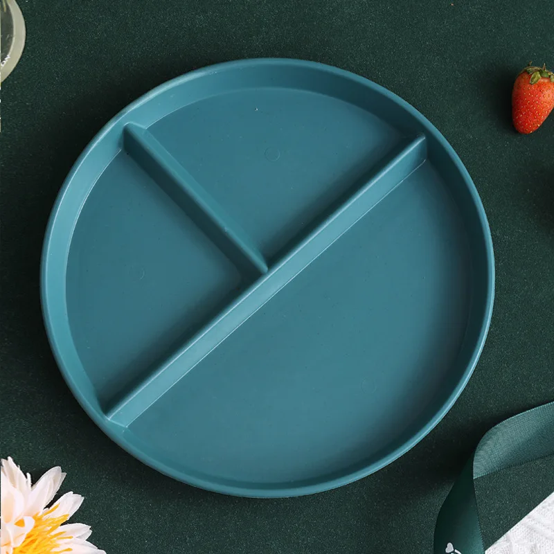 Inyahome Wheat Straw Round Plastic Compartment Plate for Adults