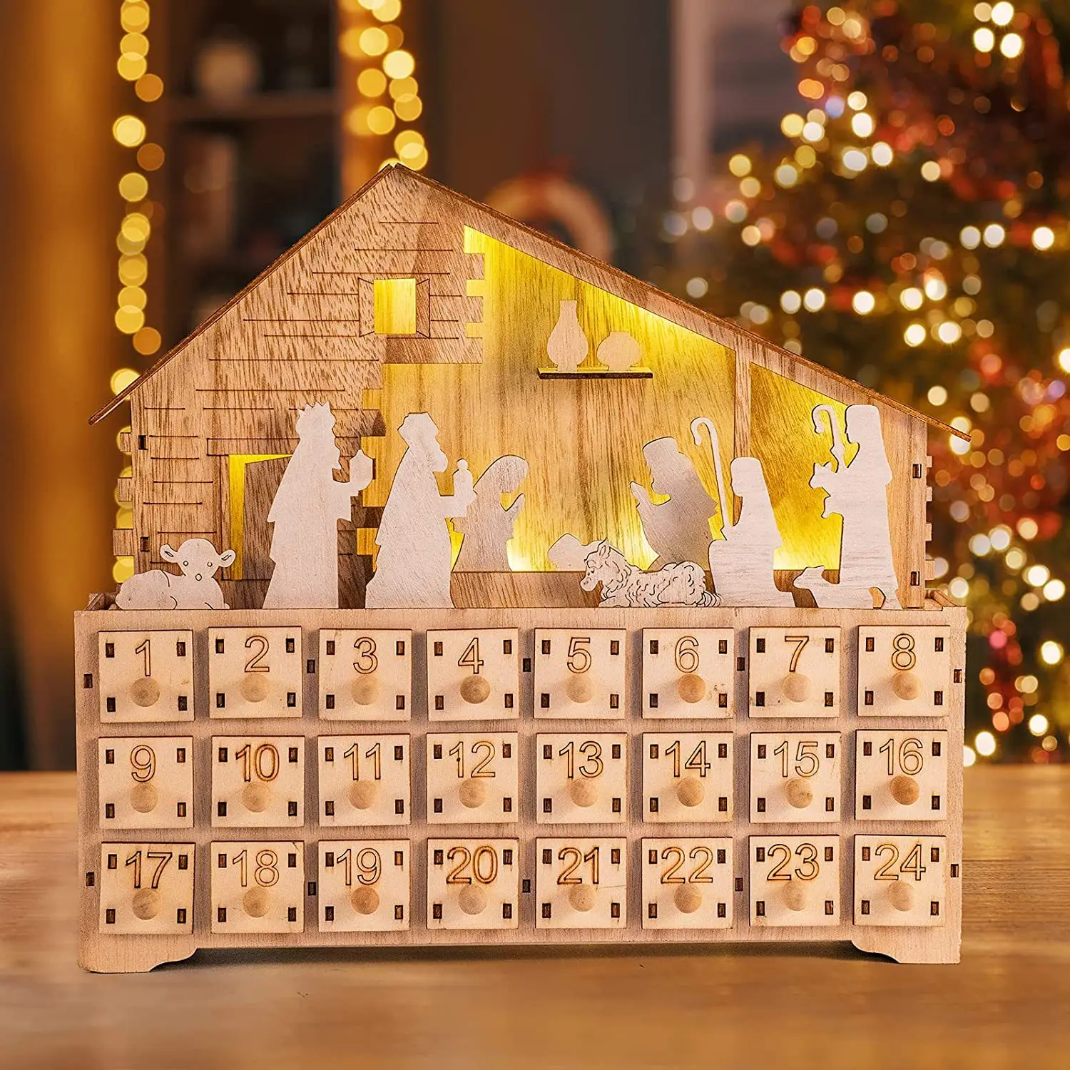 Calendrier De L'Avent En Bois à Tiroirs - Déco De Noël Authentique