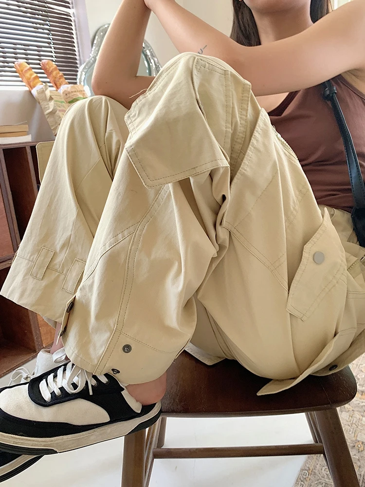 

Summer Women Design Baggy Drawstring Unisex Cargo Pants Wide Leg Loose Casual American Vintage Long Trousers Y2k Streetwear Tide