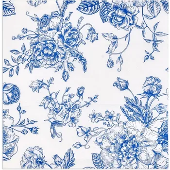 120 Floral Cocktail Beverage Napkins Blue & White Disposable Paper Spring Flowers Dessert Napkin 1