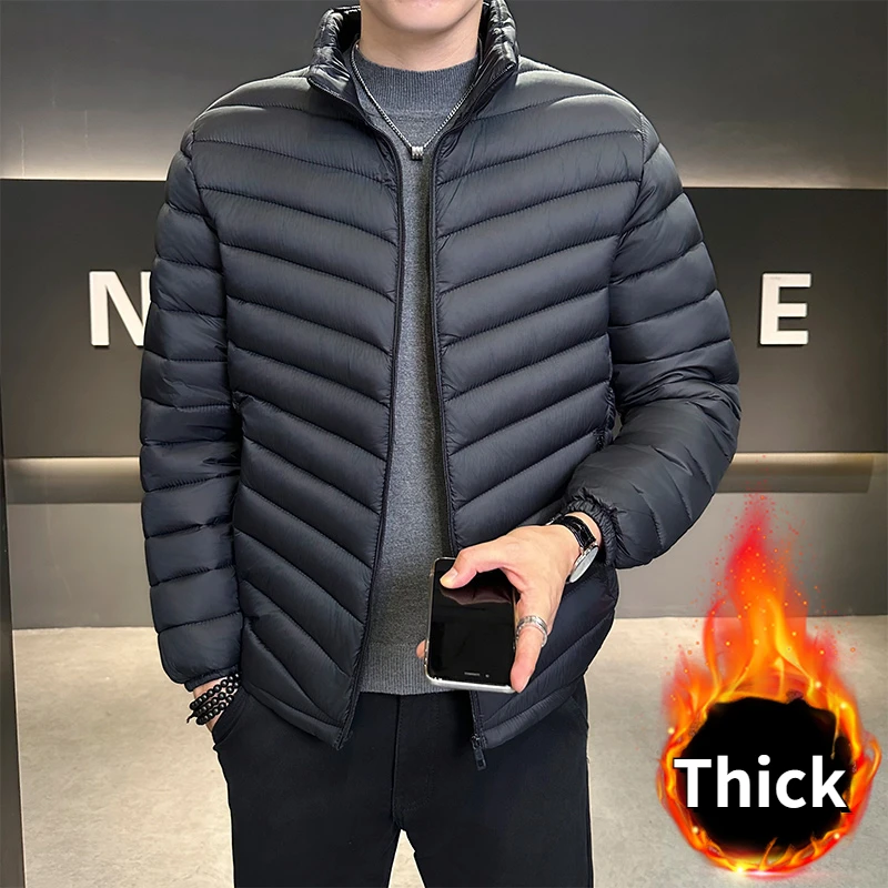 New Winter Jacket Men's Simple Fashion Soft Thick Warm Parkas Male Casual Stand Collar Windproof Down Cotton Padded Jacket