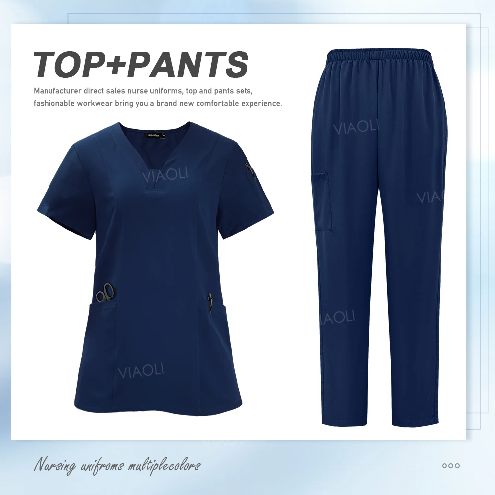 Exfoliantes quirúrgicos para mujer, conjuntos de exfoliantes de enfermería médica de alta calidad, Top de manga corta + Pantalones, uniforme de enfermera para clínica Dental y salón de belleza