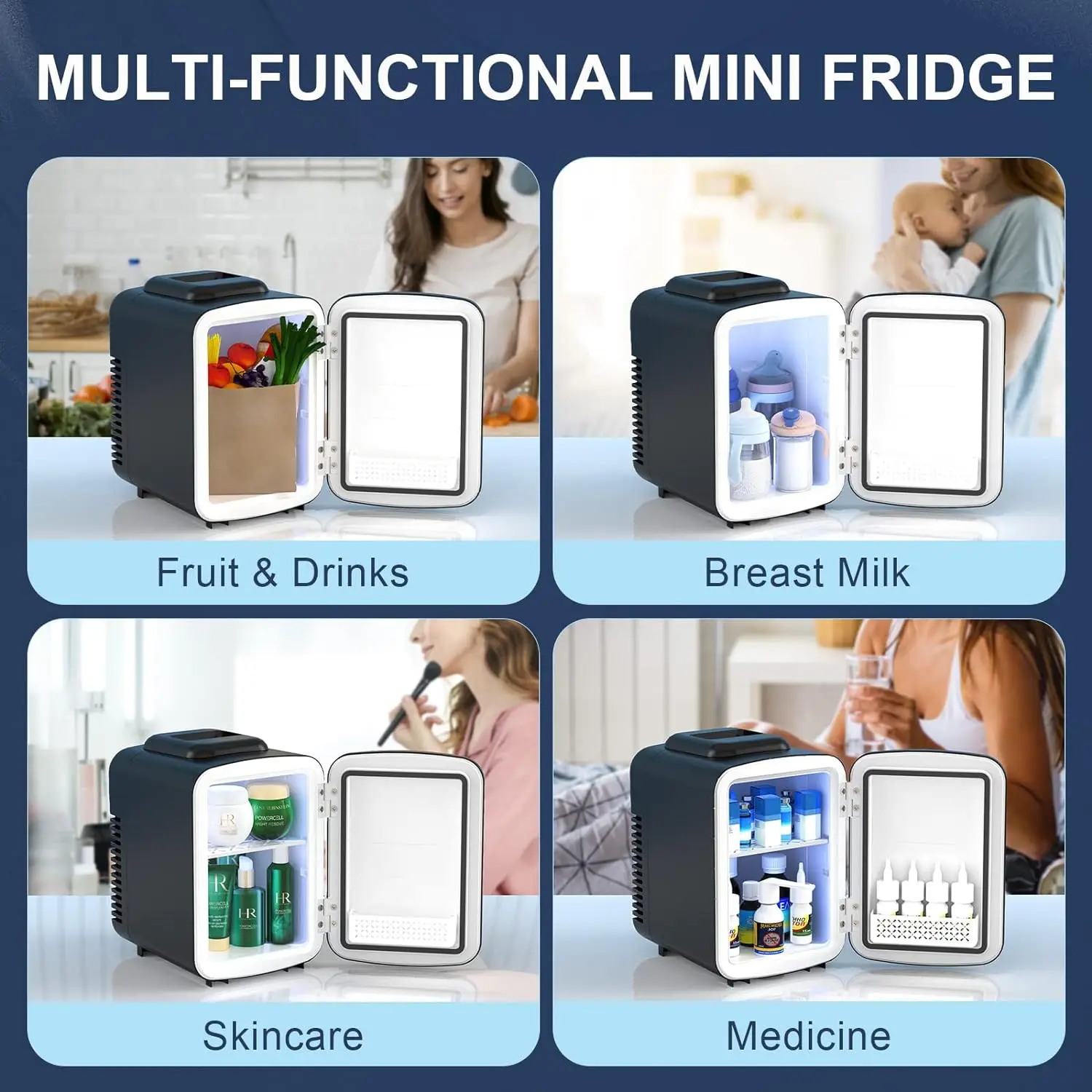 New Mini Fridge, 4 Liter/6 Cans Skincare Fridge for Bedroom, 110V AC/12V DC Portable Thermoelectric Cooler