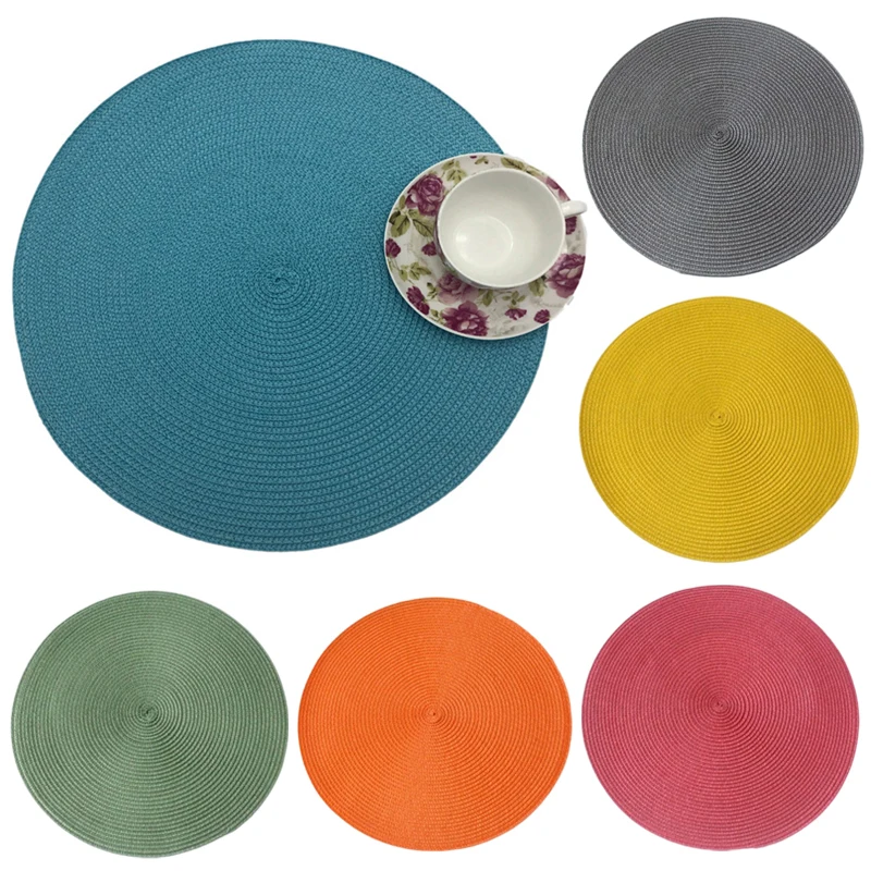 1pc Round Woven Placemat Nordic Non-slip Dining Table Mat 38cm Coaster Pad Cafe Mug Kitchen Tableware Decoration Accessories