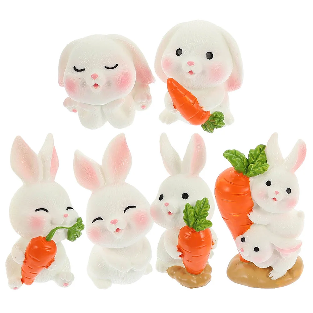 

6 Pcs Little Bunny Ornaments Decorative Resin Plant Carrot Adornments Garden Landscaping