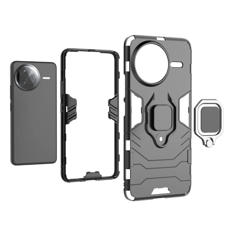 Shockproof Armor Phone Case with Metal Ring Holder and Magnetic Protection - Anti-Fall Back Cover