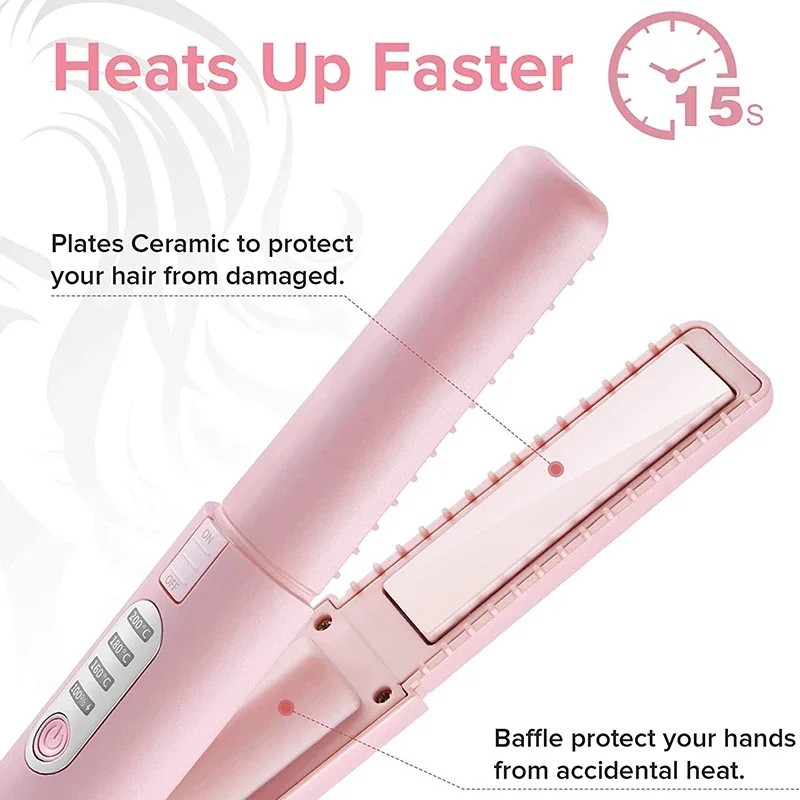2-IN-1 Cordless Electric Heating Hair Straightener Rechargeable Travel Double Use Straight Hair Straightener And Curling Iron