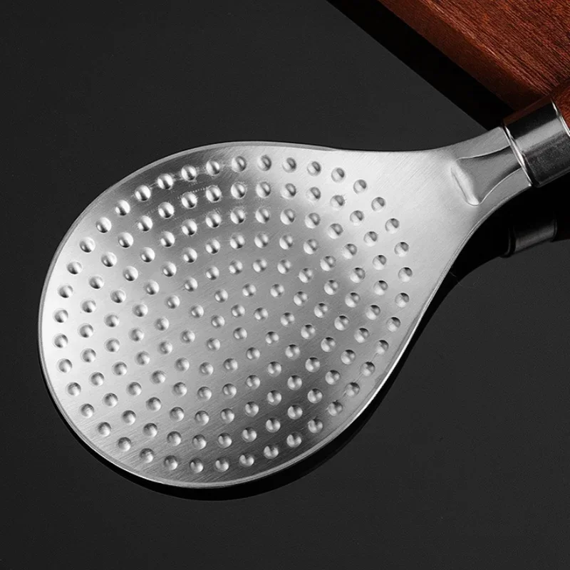 304 Stainless Steel Rice Spoon Upright Wooden Handle Thickened Rice Scoop Kitchen Cooking Cooker Accessory 1/2Pcs