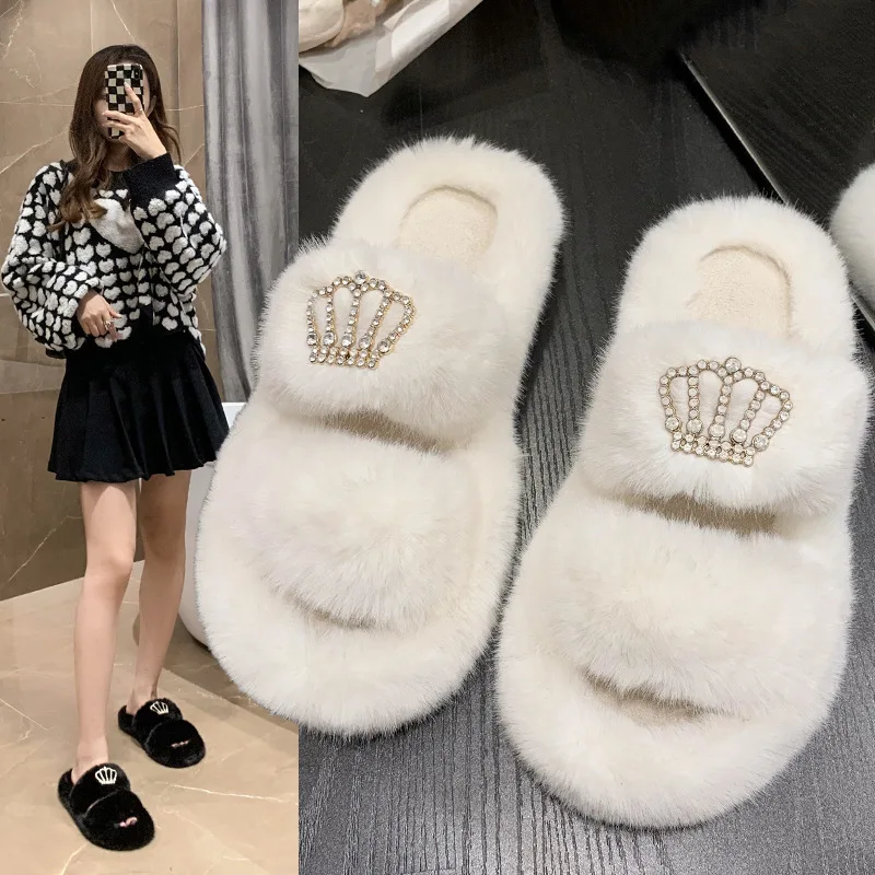 

2023 зимние домашние шерстяные тапочки женские осенние Корейская версия в Instagram плюшевые тапочки с открытым носком