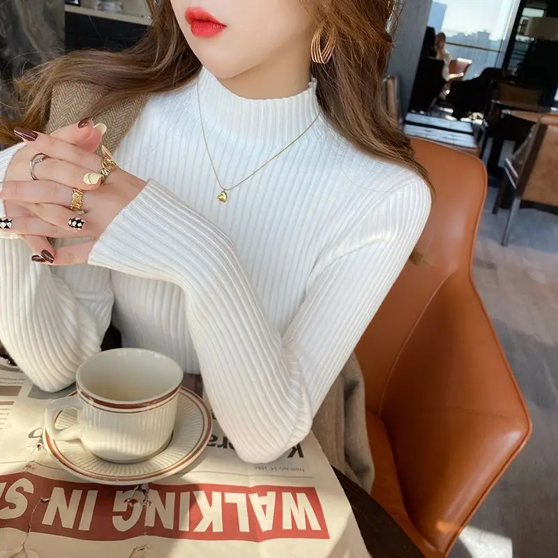 

Knitted Ribbed Turtleneck Sweater Women Clothes New Long Sleeve Slim Basic Pullover Woman Sweaters Solid Tops Autumn Winter