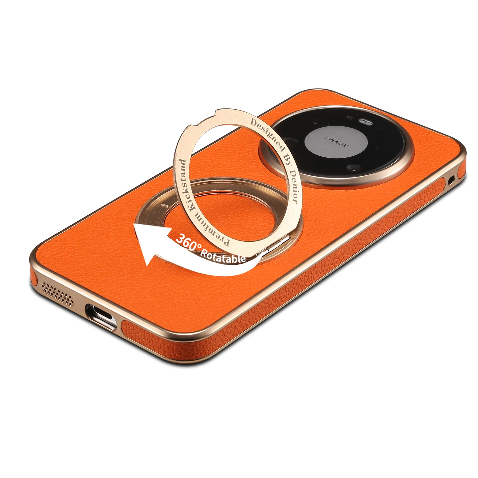Denior Litchi Grain Faux Leather Phone Case with 360° Rotating Stand Holder