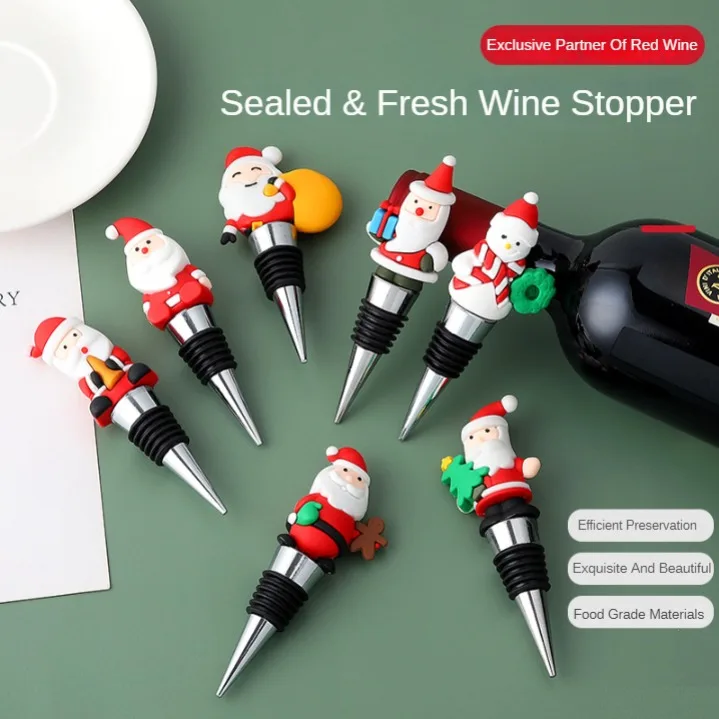 Wine Corks Christmas Series Santa Claus Wine Bottle Stopper Party Gift Christmas Bar Decor Sealed Fresh-keeping Wine Champagne Stopper