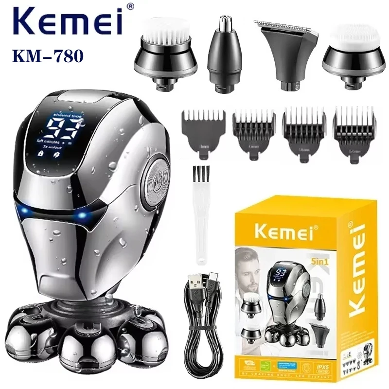 Kemei Head Electric Shavers For Bald Men Waterproof Bald Head Shaver 7 Blade Beard Shaving Machine km-780