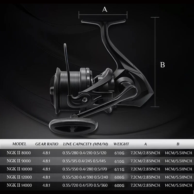 낚시릴 8000-14000 시리즈 10KG 최대 드랙력 코일 프로페셔널 6+1 BB 웜 샤프트 시스템 스피닝 피더 릴