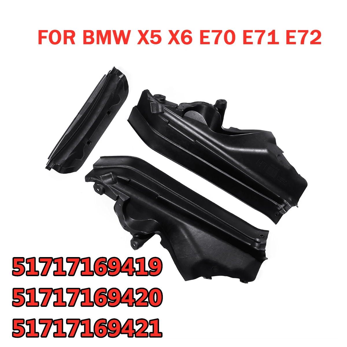 3pcs Black Car Engine Upper Compartment Partition Panel Set For BMW X5 X6 E70 E71 E72 51717169420 51717169421 51717169419