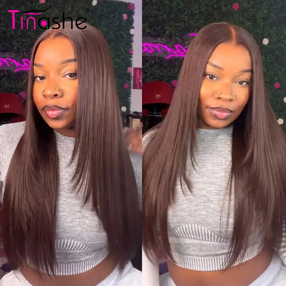 Tinashe Brown Wear&Go Glueless Layered Wig Pre Bleached Bone Straight Human Hair Wigs 200 Density 6x5 HD Lace Closure Wig