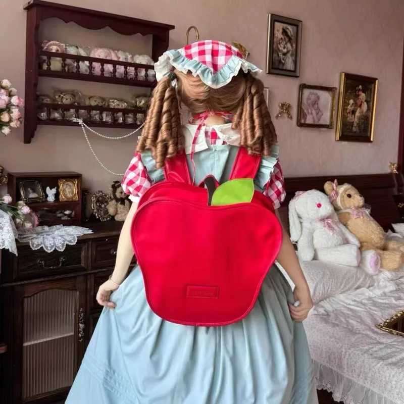 Red Apple Shape Cute Christmas Backpacks Large Capacity Cartoon Shoulder Bags Letter Printed PU Harajuku Bags Trend Women's Bags 4