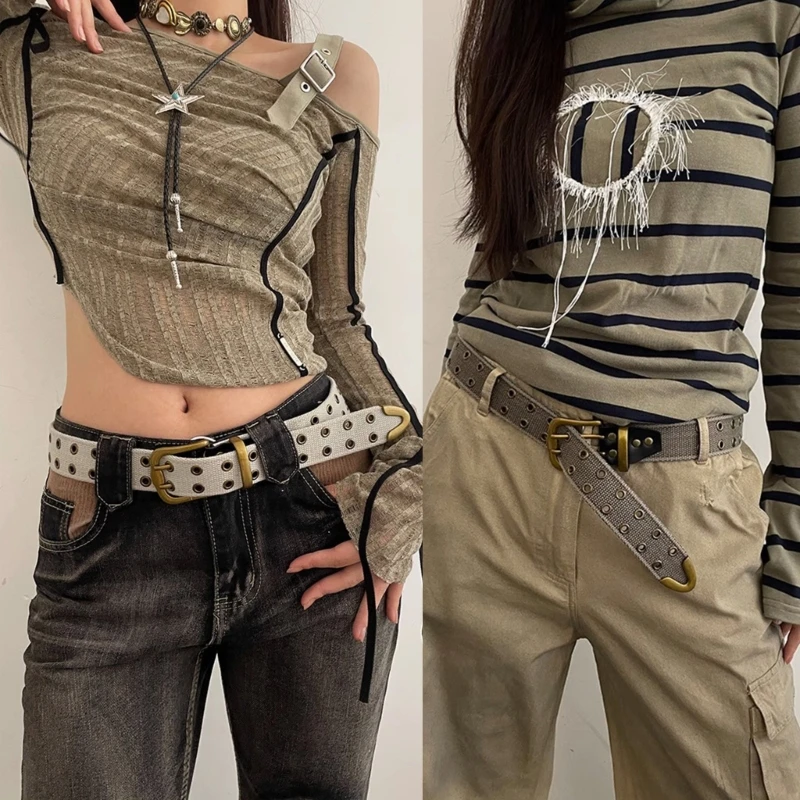 

Fashion Hot Girls Double Pin Buckle Waist Straps Universal Coat Dress Y2k Girls American Style Waistband Adjustable