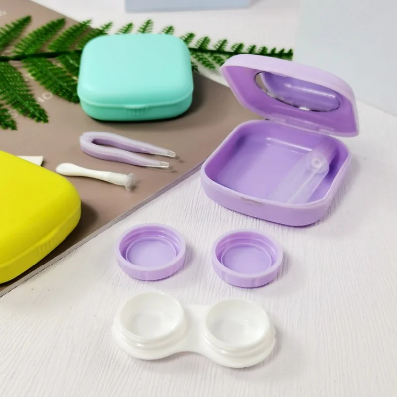 Portable Multicolor Contact Lens Case with Mirror and Cleaning Accessories