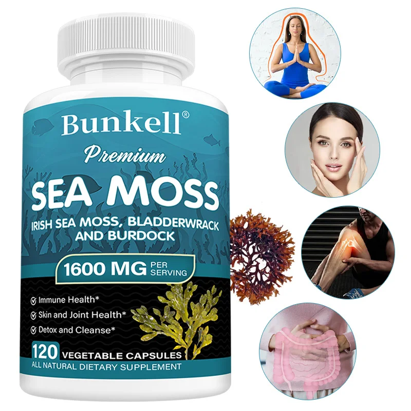 Sea Moss Capsules Irish Sea Moss Extract 1600 Mg Immune Health Skin Support Joints Detox Cleansing Dietary Supplement