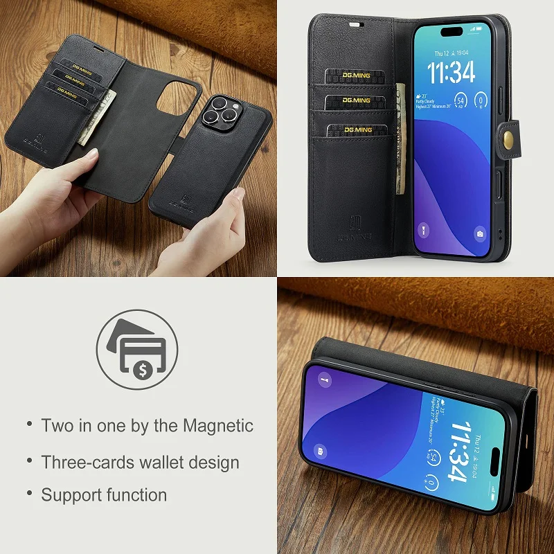 Magnetic Cowhide Phone Cover Card Slot Banknote Clip Folding Protective Case For iPhone 16 Pro Max 15 Pro Max 16E 14 13 12