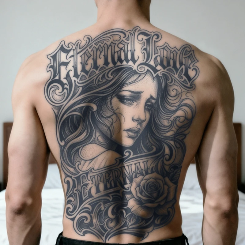 Tatuaggi Temporanei Gotici a Tema 'Grief Girl' per Schiena - immagine 3