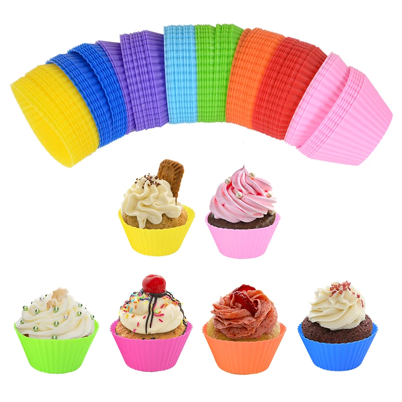 

12pcs Silicone Cake Cup Round Shaped Muffin Cupcake Liner Baking Molds Kitchen Cooking Bakeware Making Diy Cake Decoration Tool