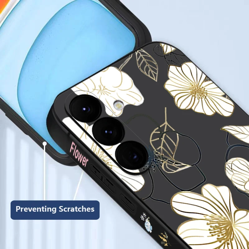 Elegant White Line Floral Lanyard Phone Case