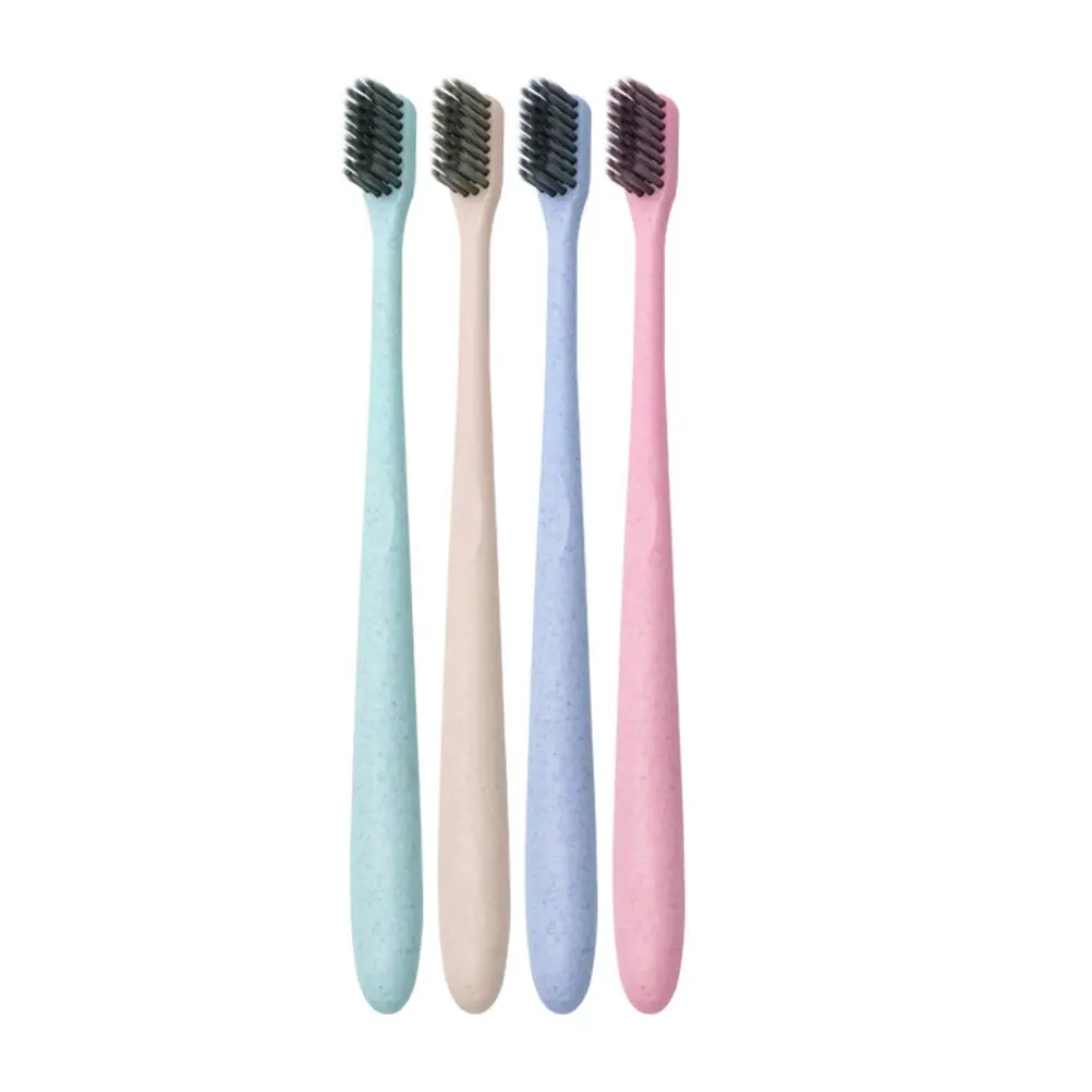 4Pcs 대나무 숯 칫솔 밀짚 친환경 부드러운 강모 여행용 홈 구강 위생 밀짚 칫솔