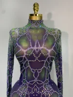 Women Sparkly Rhinestones Mesh Bodycon Jumpsuit Singer Stage Performance Dance Costume Nightclub Party Luxury Birthday Outfit - Image 5