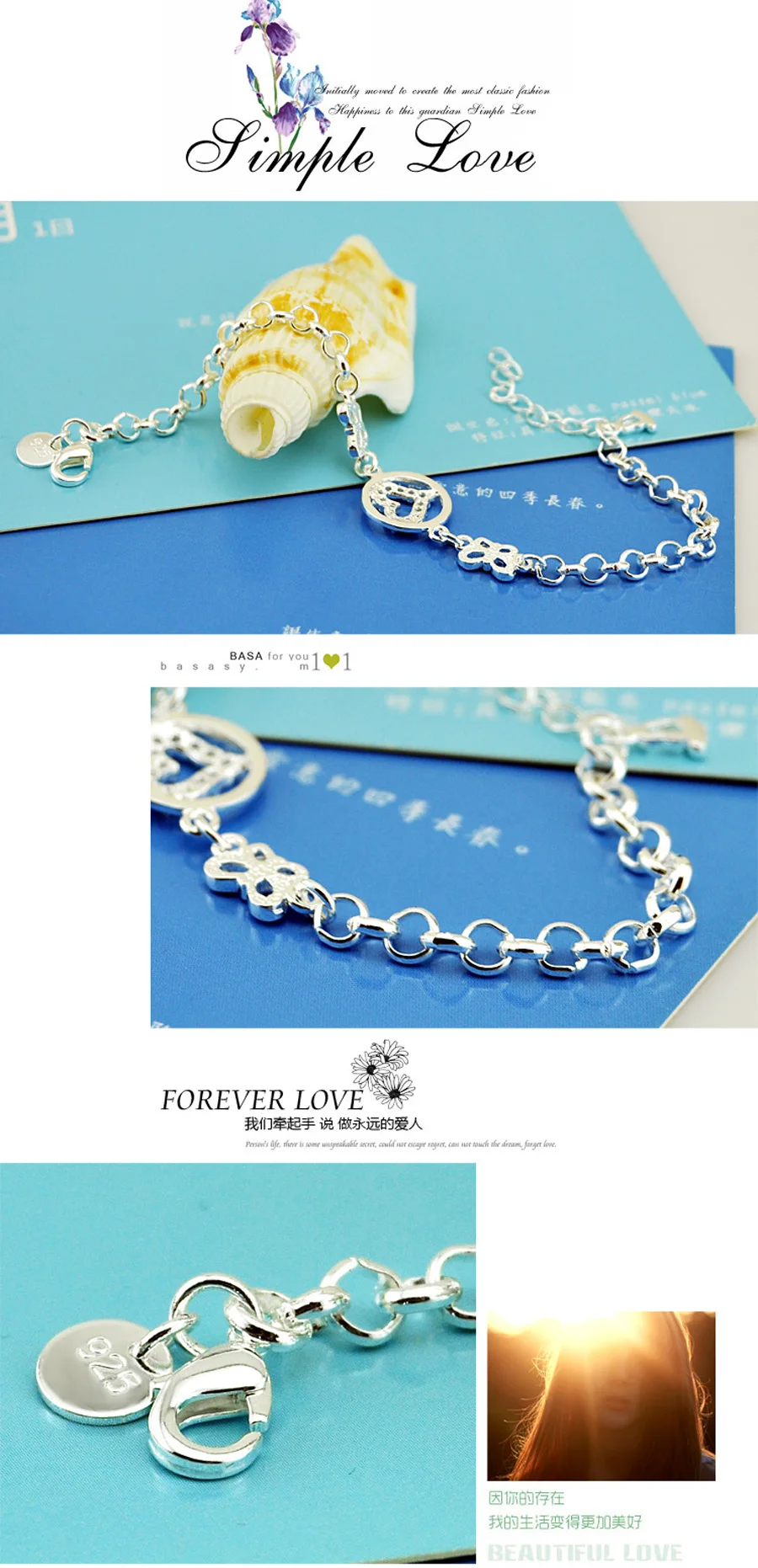 Fashion 925 Sterling Silver Heart Bracelet For Women's Jewelry Hollow  Charm Bracelet Long 20cm Girl Lady Gift Drop Shipping