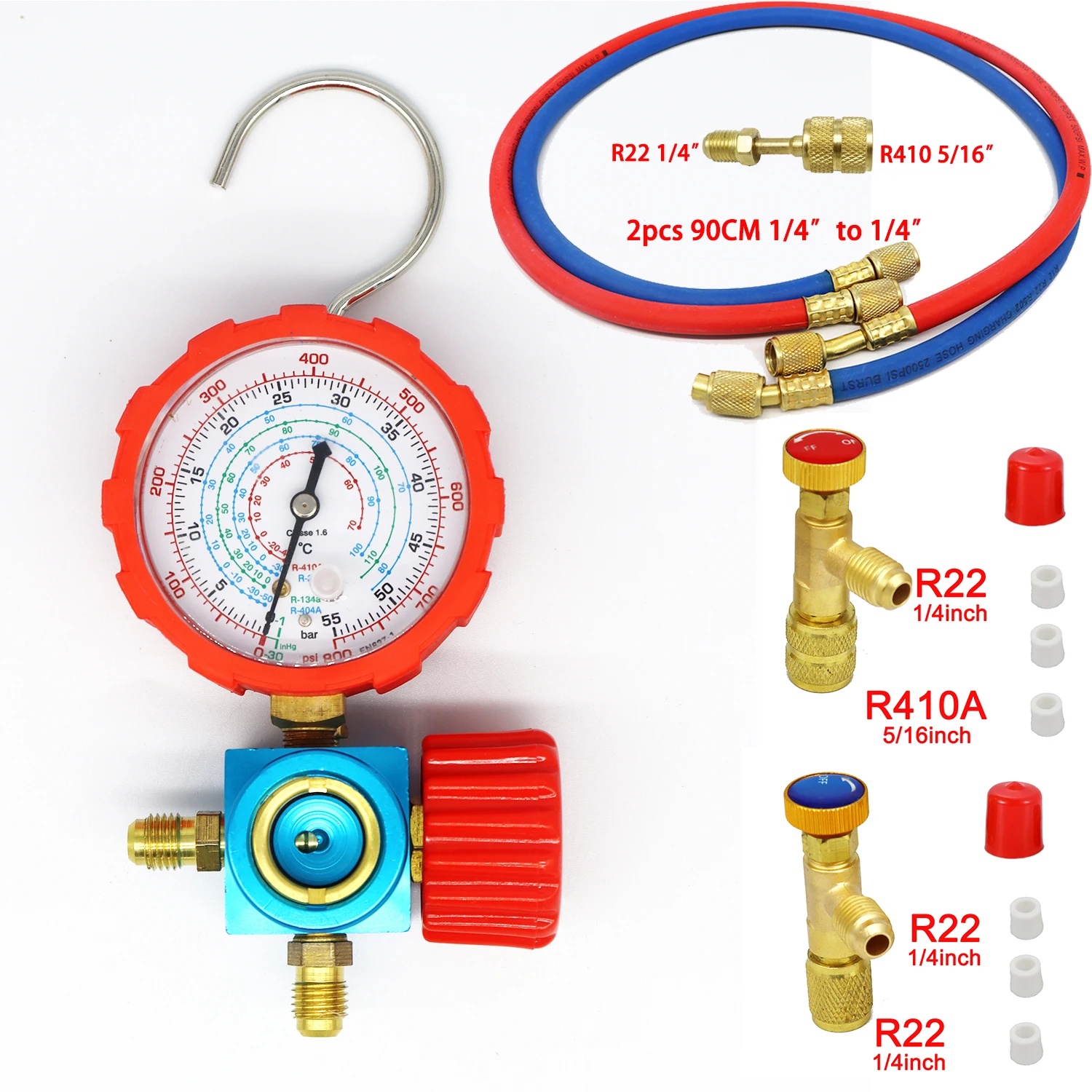 R410a 800/500psi Kältemittel verteiler Manometer ventil Druck anzeige Klimaanlagen werkzeug mit visuellem für r12 r502 r22 r410a – Detail 12