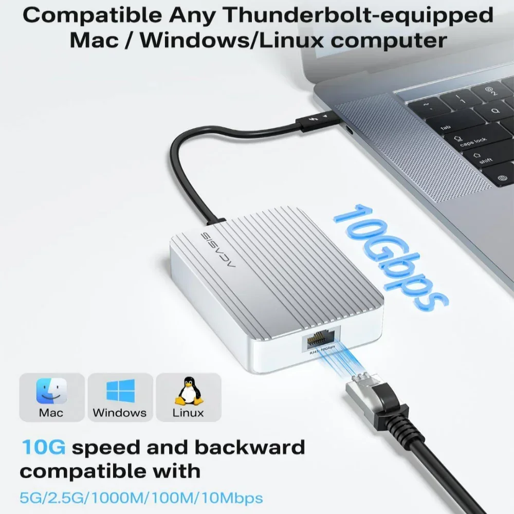 Acasis 10 Gigabit USB-C Ethernet Adapter USB-C To RJ45 Compatible
