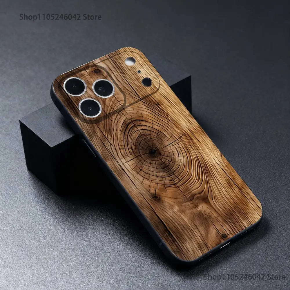 Handyhülle aus Naturholz für iPhone 17,16,15,14,13,12,11,Pro,XS,Max,XR,Plus,E,SE4,Mini, schwarze Softcover – Detail 10