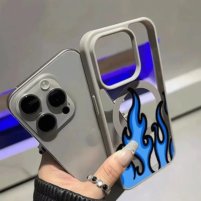 Blue Flame Magnetic Transparent Phone Case Cover