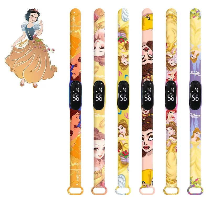 Disney Princess Children Digital Watch Cartoon Action Figure Snow White LED Touch Waterproof Electronic Kids Watch Birthday Gift 8pcs set disney princess mermaid belle snow white princess anna decoration doll children gifts action figure toys for children