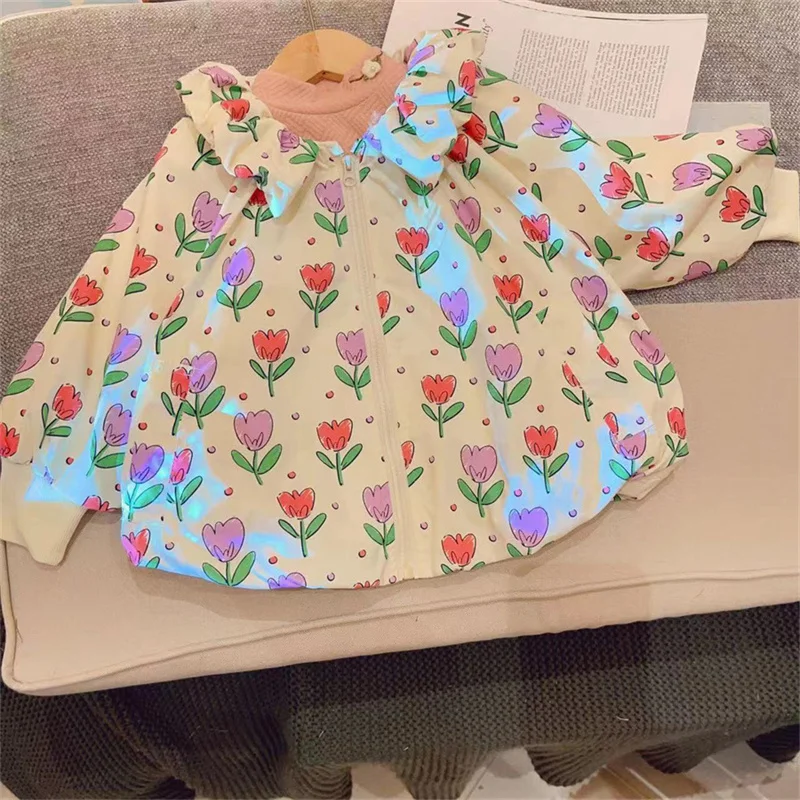 

Lime Li 24 new children's baby autumn dress Korean version stylish flower doll collar long sleeve zipper charge jacket coat