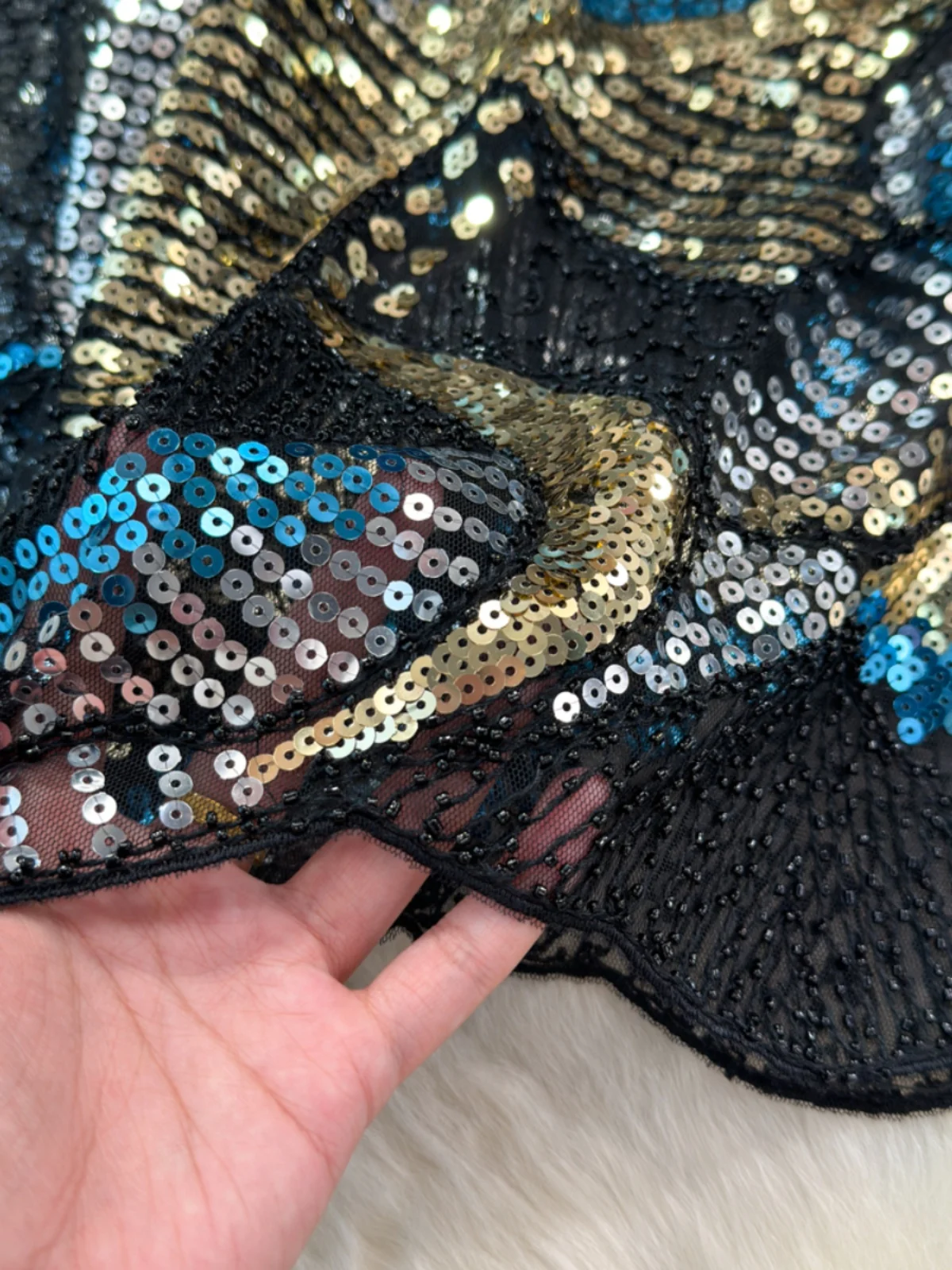 Heavy Industry Beads Sequin Gauze Stitching Chic Tops Spring Autumn New See-through Round Neck Long Sleeve Blouse Women