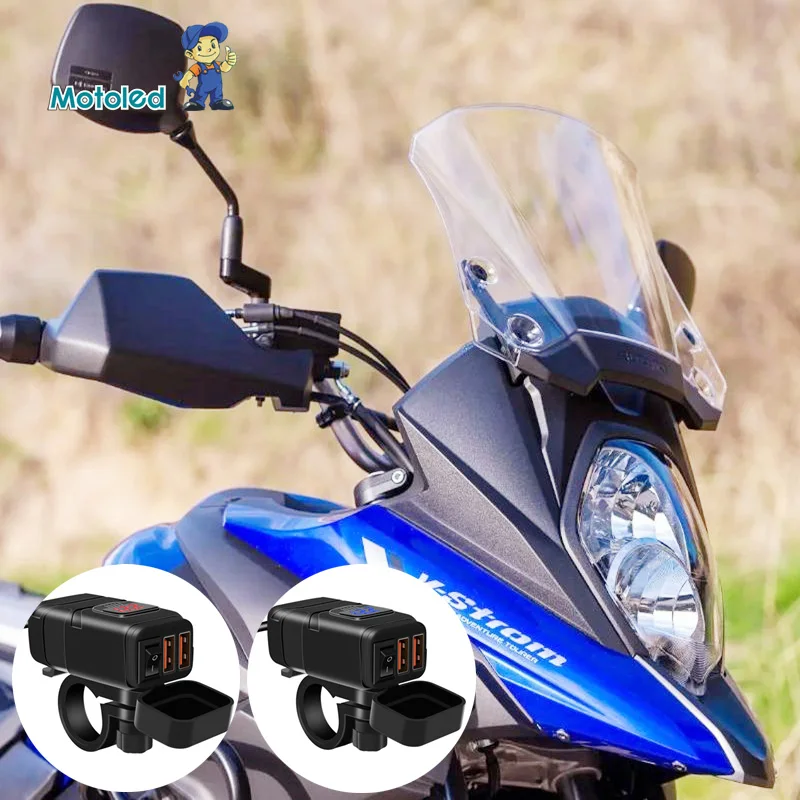 

2022 QC3.0 Dual USB Motorcycle Charger Waterproof Quick Charger Vehicle-mounted Switch 12V Power Supply Adapter Moto Accessories