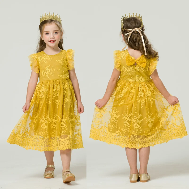 Baby Girl Floral Lace Mesh Princess Tutu Dress Children Hollow Out Wedding Christening Gown Dress For Kids Party Wear Vestidos