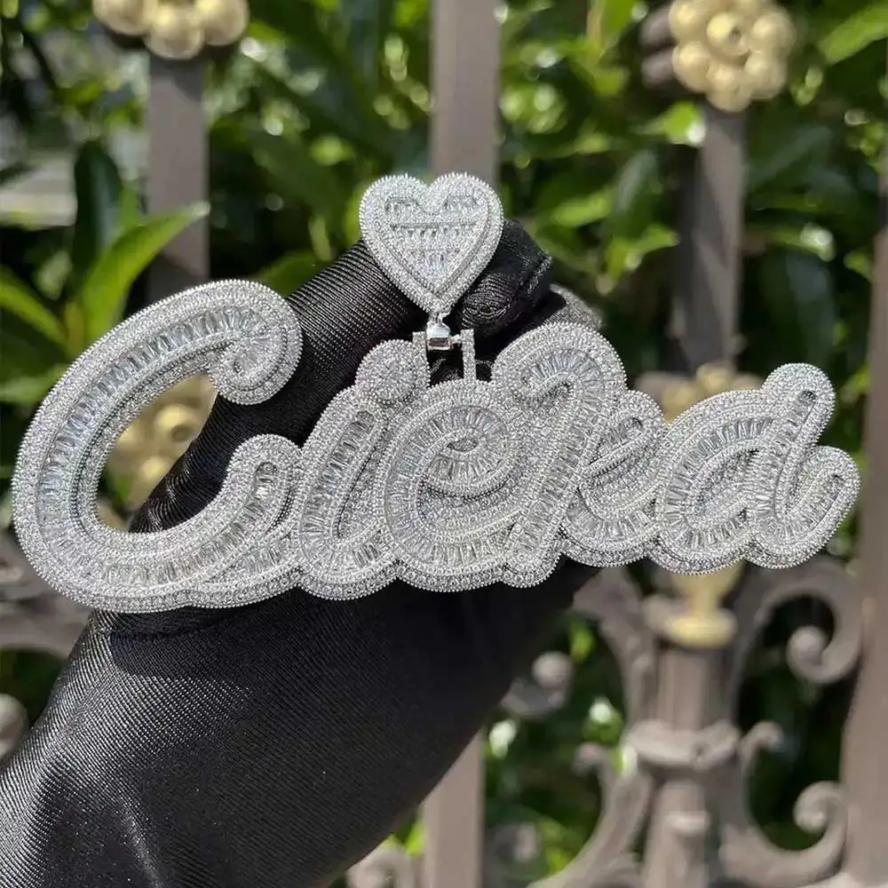 New Arrival Heart Hook Letter Pendant Square Cut CZ Stone Iced Out Diamond Letter Pendant Custom Name Necklace new arrival metal earring srorage earrings organizer fashion cup shape heart shape earring holder jewelry display necklace rack