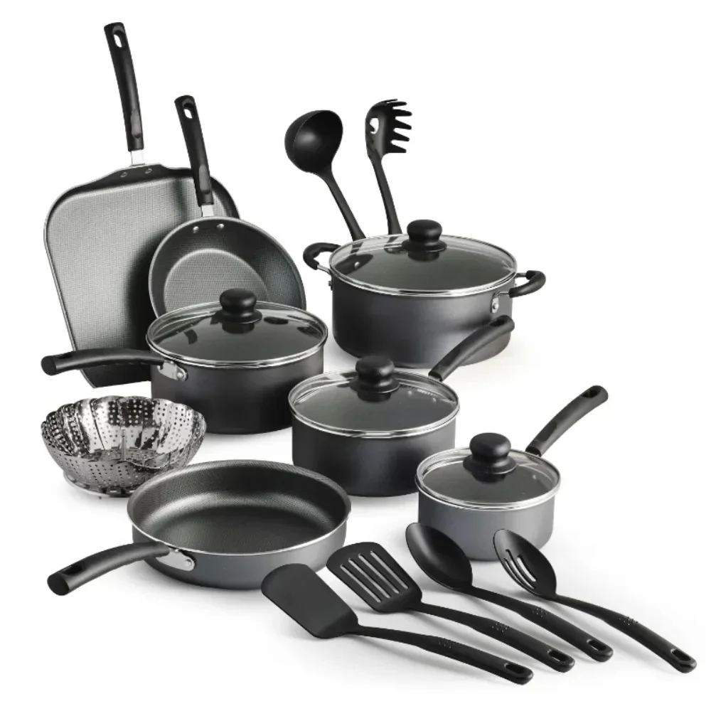

Primaware 18 Piece Non-stick Cookware Set, Red, Gray