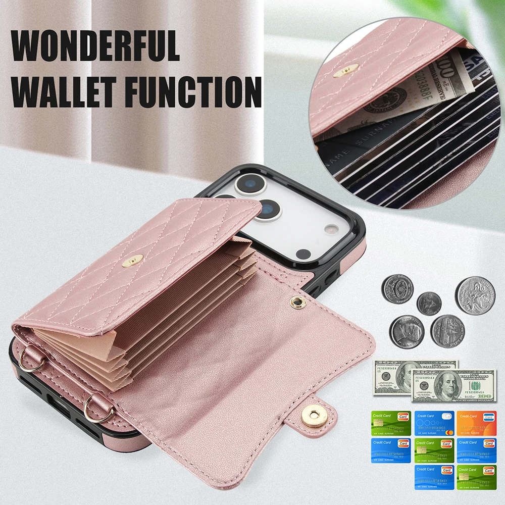 Leather Wallet Case with Wrist & Shoulder Strap and Card Pocket