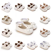 Newborn Bow Princess Shoes Soft Leather Anti Slip Rubber Sole Baby Walking Shoes White Girls Outdoor Small Leather Shoes 1