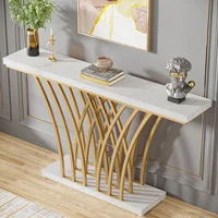 Tribesigns Table console dorée de 59 pouces, table d'entrée moderne avec base en métal en forme de grille pour entrée, couloir, entrée 2