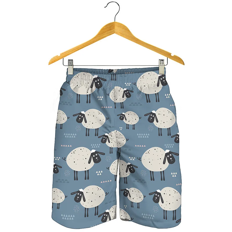 

Cartoon Sheep Graphic Short Pants For Men 3D Printed Animal Beach Shorts Summer Oversized Swim Trunks Cool Surf Board Shorts