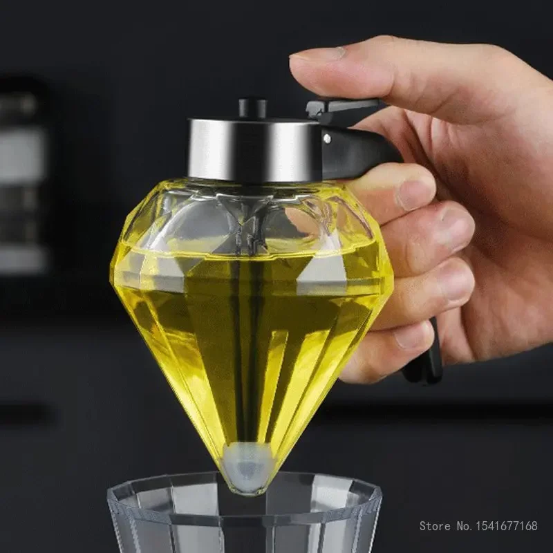 Creative Glass Oil Pot Squeeze Automatic Opening Pressing, Storage Sealed Jar, Home Kitchen Seasoning Bottle, Olive Oil Can, 1Pc