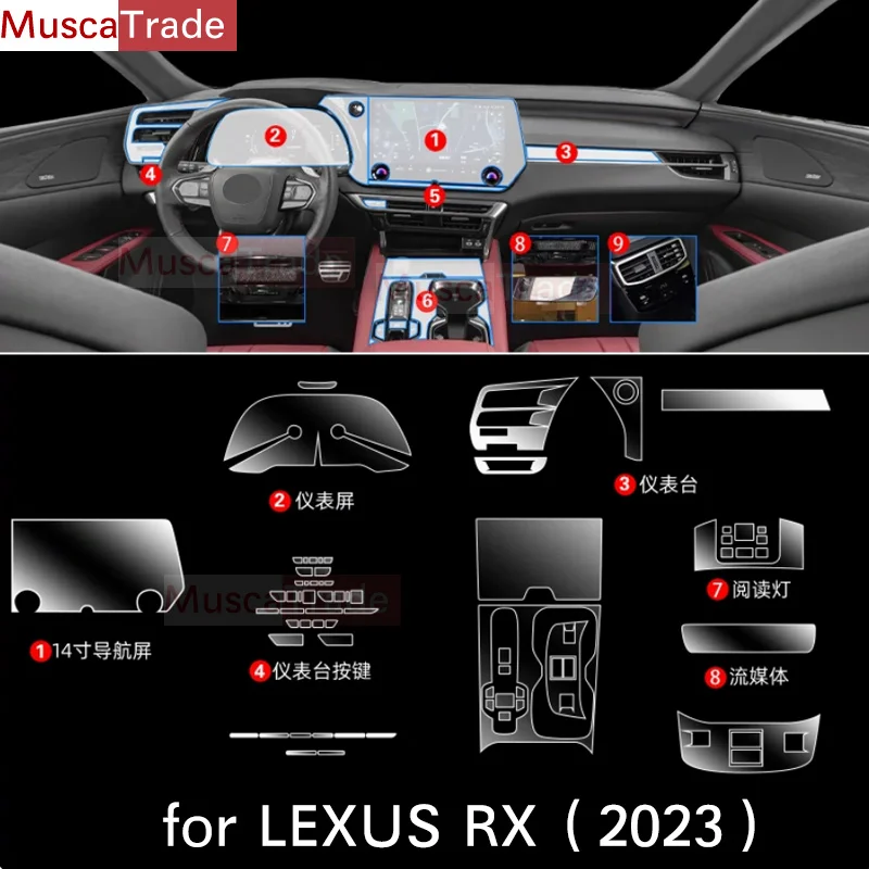 

For Lexus RX 350 450 500 2023 car Interior Center console transparent car suit PPF-TPU protective film Anti-scratch Accessories
