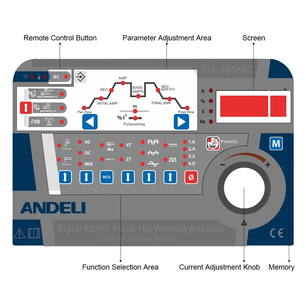 ANDELI Inverter Ac Dc Digital Square Wave Pulse Tig TIG-250PAC Aluminum With Alloy Welder 4