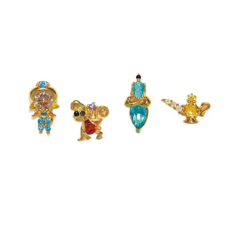 MIGGA 4pcs Cubic Zircon Cartoon Stud Earrings Set for Women Girls Gold/Silver Plated Crystal Jewelry 6